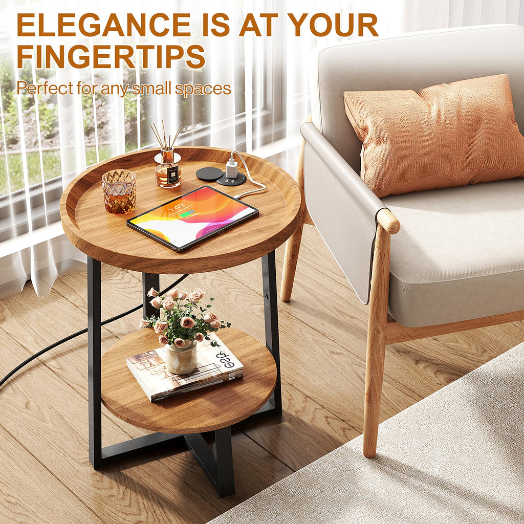 Round Side Table with Charging T370596