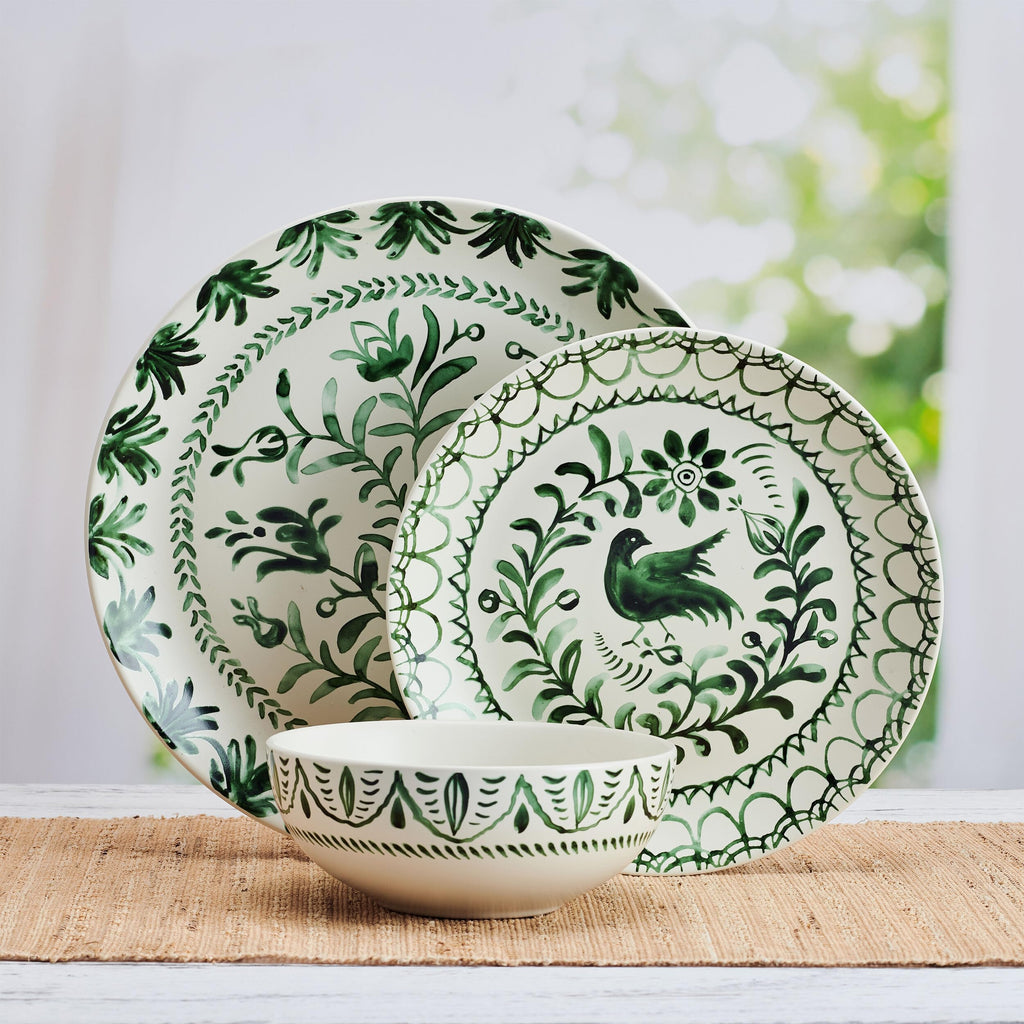 Green 12-Piece Stoneware Dinnerware Set F55433