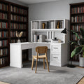 L Shaped Desk with Hutch, Drawer & Shelves, White I66058