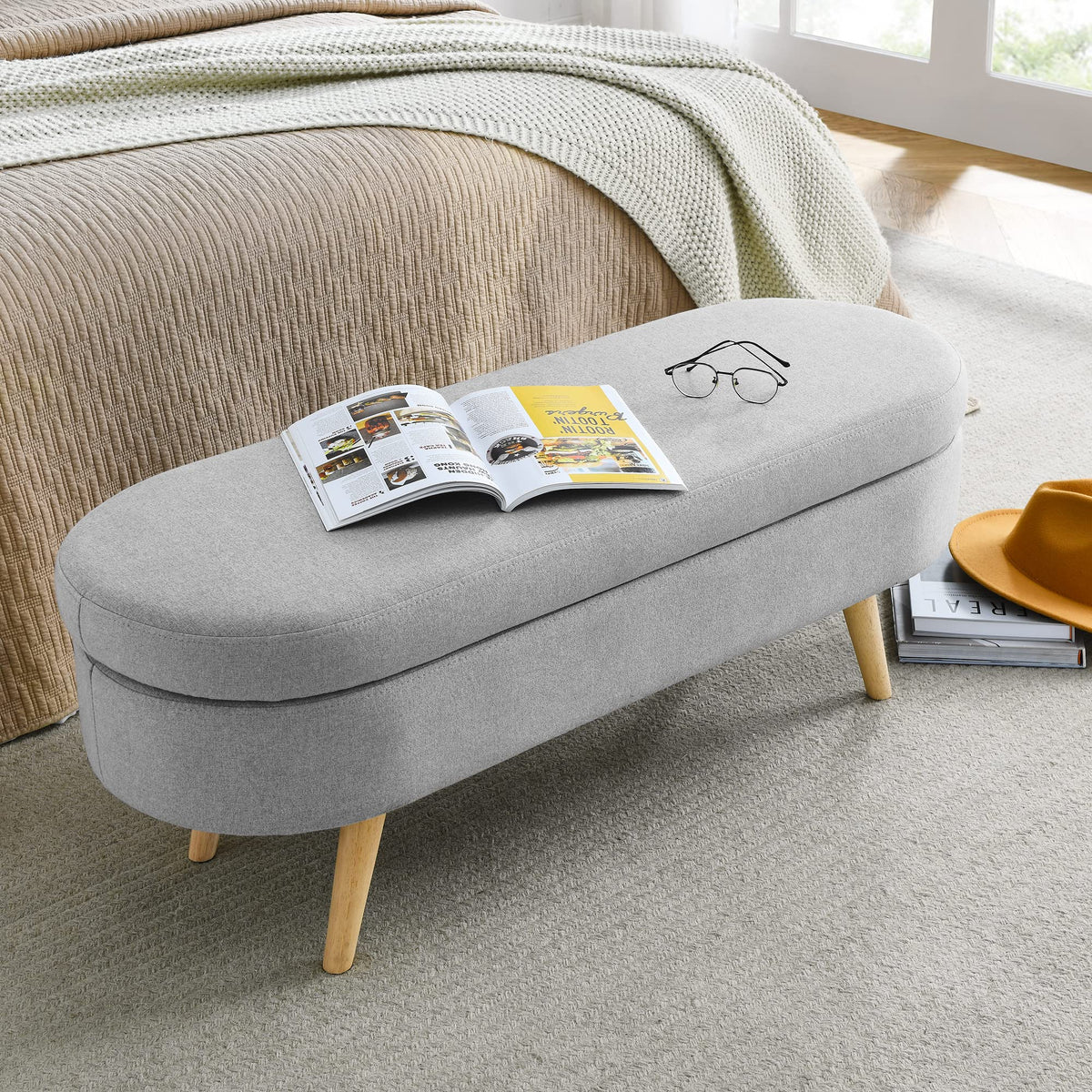 Oval Storage Bench with Rubber Wood Legs N3746