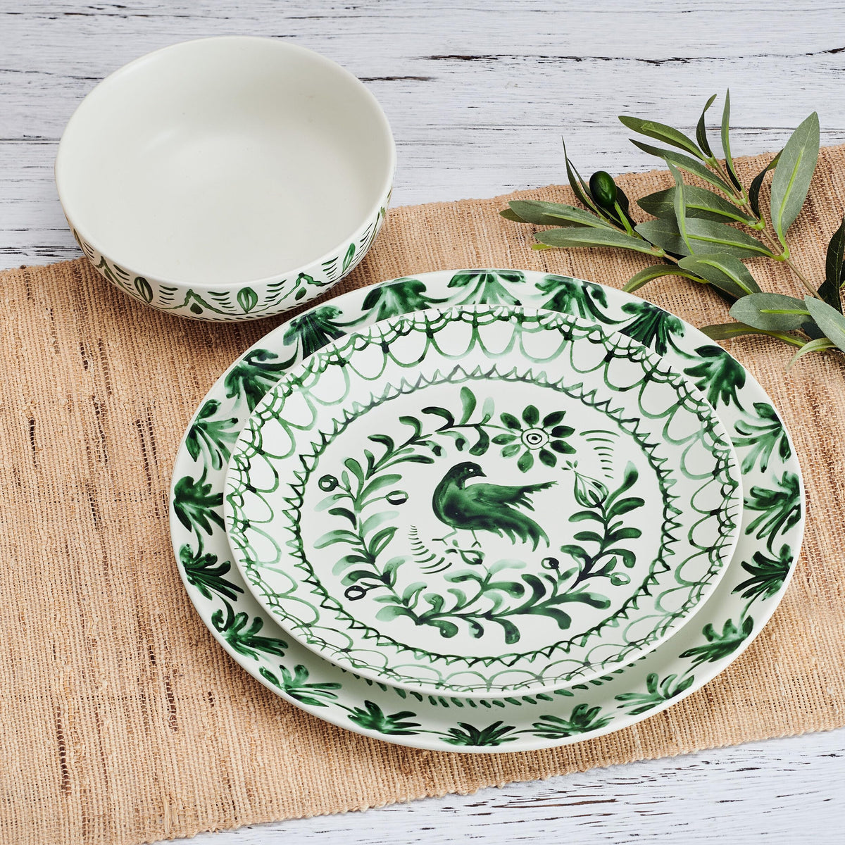 Green 12-Piece Stoneware Dinnerware Set F55433